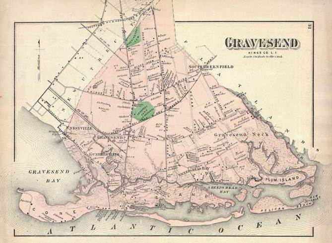 Gravesend historical map, Pelican Island, Pelican Beach