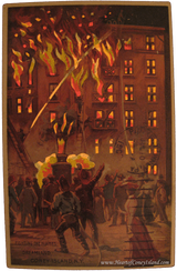 Coney Island Koehler Hold to Light Postcard Dreamland Fighting Flames