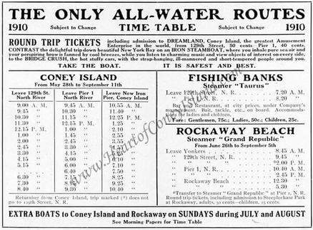 Iron Steamboat Timetable to Dreamland via New Iron Pier (1910)