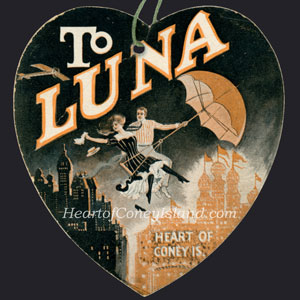 Luna Park vintage ticket couple riding umbrella